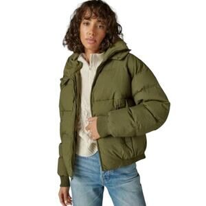 NWT Lucky Brand Loden Hooded Puffer Jacket Olive Green M